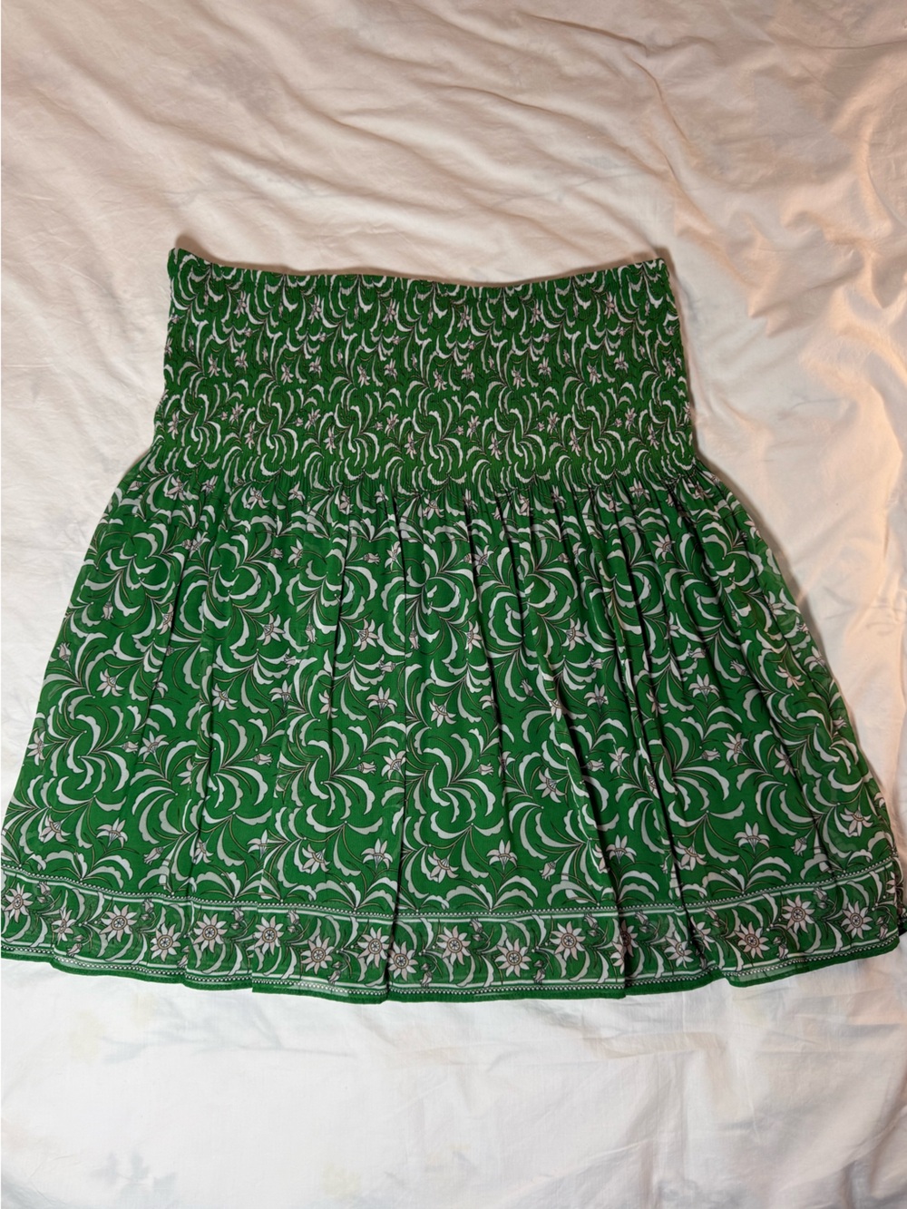 Max Studio Green Floral Smocked Circle Skirt